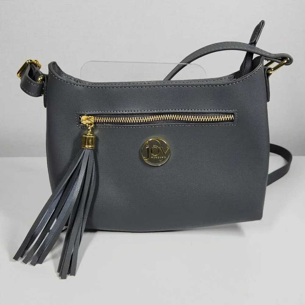 Joy Mangano Leather Crossbody Bag/Purse Gray